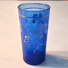 Hand-Blown Art Glass Tumbler with Turquoise & Amber Bands and Controlled Bubbles — listing 2
