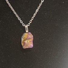 Handmade Silver Pendant with Iridescent Rainbow Chalcopyral/Peacock Ore Stone — listing 5