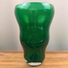Hand-Blown Emerald Green Art Glass Pillow Vase with Pinched Form