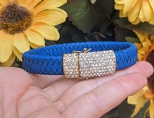 Braided Brown Leather Cuff Bracelet with Rhinestone Pavé Bead and Magnetic Clasp — listing 2
