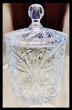 Vintage Pressed Glass Covered Biscuit Jar / Cracker Jar with Faceted Finial