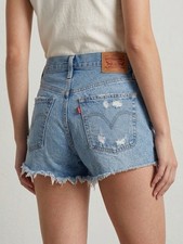 Vintage Button-Fly Cutoff Denim Jean Shorts, Distressed Frayed Hem, listing 5