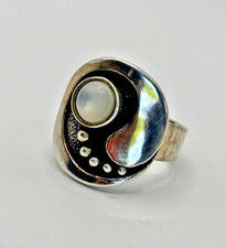 Pair of Silver-Tone Rings — Twisted Rope Band and Round Cabochon Solitaire — listing 4