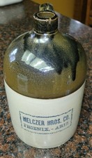 Antique Two-Tone Stoneware Whiskey Jug, 2-Gallon, Brown Albany Slip Top with Bristol Glaze Body — listing 3