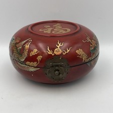 Chinese lacquer box Vintage Chinese Carved Red Lacquer Wood Jewelry Box with Soapstone Figural Appliques