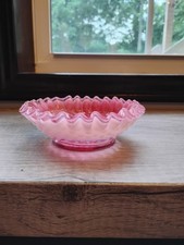 Vintage Cranberry Glass Ruffled-Top Melon Pitcher/Creamer with Applied Clear Handle — listing 3