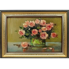 Original Floral Still Life Oil Painting of White Lilies, Signed T. Miles, Framed — listing 5