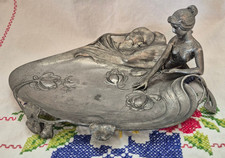 Art Nouveau Style Pewter Figural Brooch with Maiden and Iris Flowers — listing 4