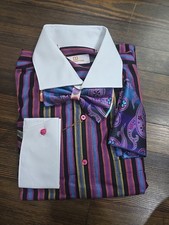Don Jonathan Men's Contrast-Collar Striped French-Cuff Dress Shirt — listing 5