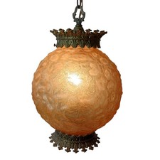 Vintage Amber Bubble Glass Swag Pendant Lamp with Ornate Brass Cap