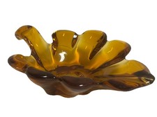 Amber Glass Leaf-Shaped Bowl with Raised Berry & Leaf Pattern — listing 4