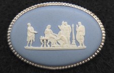 Wedgwood Blue Jasperware Miniature Pin Dishes with Classical Muses, Pair — listing 4