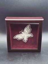 Framed Handmade Crochet Lace Butterfly Doily, Oval Blue Mat in Gold Wood Frame — listing 3
