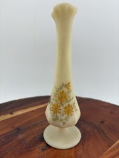 Fenton Custard Satin Glass Hand-Painted Floral Swung Bud Vase, 8.5 inch — listing 5