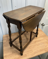 Antique Walnut Drop-Leaf Table with Turned Legs and Storage Compartment — listing 3