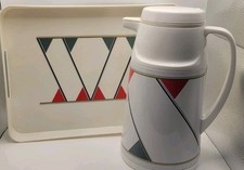 Vintage 1980s Thermal Serving Set with Insulated Carafe and Tumblers, Pastel Stripe Pattern, New Old Stock — listing 2