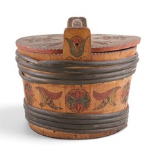Antique Hand-Painted Round Wooden Bentwood Spice/Trinket Box with Floral Decoration — listing 3