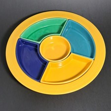 Fiesta Ware Relish Tray / Lazy Susan Set with Green Base Plate and Multi-Color Inserts — listing 4
