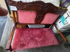 Antique Victorian Empire-Style Wood-Frame Settee/Sofa with Purple Floral Upholstery — listing 2
