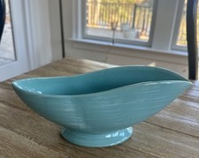 Vintage McCoy Harmony Line Oval Pedestal Planter, Orange with Combed Stripe Glaze — listing 4