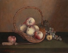 Vintage Still Life Oil Painting of Books, Sheet Music & Candle, Signed M. Martin — listing 6