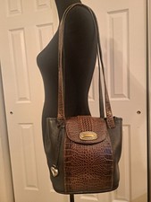 Brighton Black Leather Bucket Tote Bag with Braided Straps and Croc-Embossed Trim — listing 4