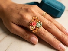 Gold-Tone Cluster Ring with Clear and Red Rhinestones — listing 6