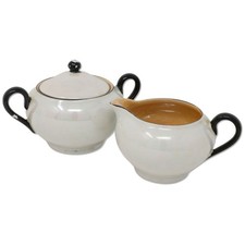 Vintage Pearl Lusterware Creamer and Open Sugar Bowl Set with Gold Trim, Maker Unknown — listing 5