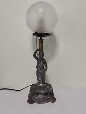 Figural Two-Children Table Lamp with Cold-Painted Spelter Sculpture and Amber Glass Torchiere Shade