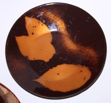 Enamel-on-Copper Trinket Dish, Royal Blue with Multicolor Abstract Design, Signed by Winn Ng, Dated 1984