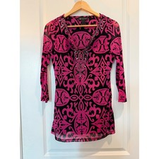 INC International Concepts Woman Black & White Ikat Floral Beaded Tunic Top, Size 2X — listing 5