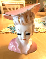 Vintage Ceramic Lady Head Vase with Blue Flowers and Turquoise Bodice — listing 4