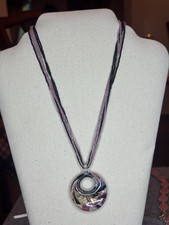 Murano Glass Leaf-Shaped Pendant with Blue, Silver Foil & Aventurine Swirls — listing 2