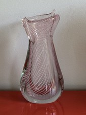 White Art Glass Spherical Bud Vase with Gold Swirl Threading — listing 5