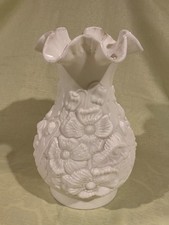 Vintage Milk Glass Hurricane Table Lamp with Hand-Painted Floral Decoration
