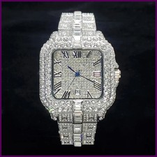 Fully Iced-Out Square Roman Numeral Fashion Watch (Cartier-Style Homage, Not Authentic) — listing 4