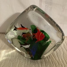 Art Glass Aquarium Paperweight with Fish and Seaweed