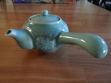 Vintage Japanese Celadon Green Teapot with Hand-Painted Cherry Blossom / Plum Blossom Design — listing 3