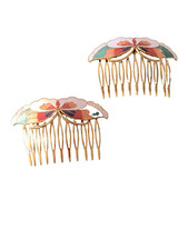Vintage Cloisonné Enamel Butterfly Hair Pin / Bobby Pin, Gold-Tone — listing 4