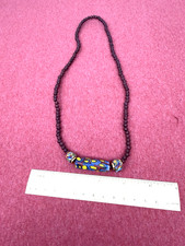 Vintage Tribal Trade Bead Necklace with Bone, Wood, Amber-Resin and Silver-Tone Beads, listing 4