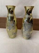 Vintage Japanese Black Lacquer-Style Porcelain Vase with Peacock and Floral Decoration, Gold Rim — listing 6