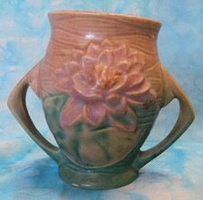 Roseville Pottery Water Lily Pattern Basket, Pink, Shape 382-12 — listing 3