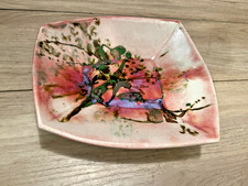 Handmade Studio Pottery Square Serving Bowl with Dark Green Glaze and Applied Shell Medallions — listing 5