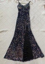 B. Smart Iridescent Sequin V-Neck Prom Gown with Lace-Up Back and Side Slit — listing 4