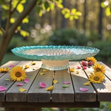 Vintage Pastel Blue Frosted Glass Scalloped Ruffled Edge Bowl — listing 2
