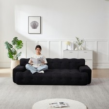 Beige Chenille Upholstered Three-Seat Sofa with Accent Pillows — listing 4