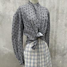 1890s Antique Victorian Brown Calico Bodice with Black Lace Collar, Leg-o-Mutton Sleeves, Boned Interior — listing 6