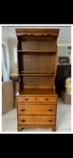 Vintage Maple Two-Piece Hutch Desk with Scalloped Plate Rack