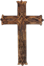 Mixed Media Textured Cross Wall Art Panel on Wood, Baroque Ornate Relief with Gold and Cream, listing 3
