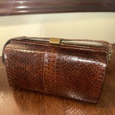 Vintage Black Snakeskin Embossed Leather Shoulder Bag with Coin Purse — listing 3